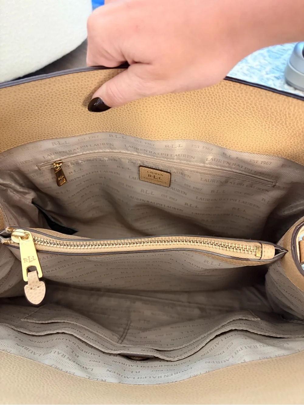 Ralph Lauren Beige Carrington Brigitte Pebbled Leather Bag w/ Dust Bag